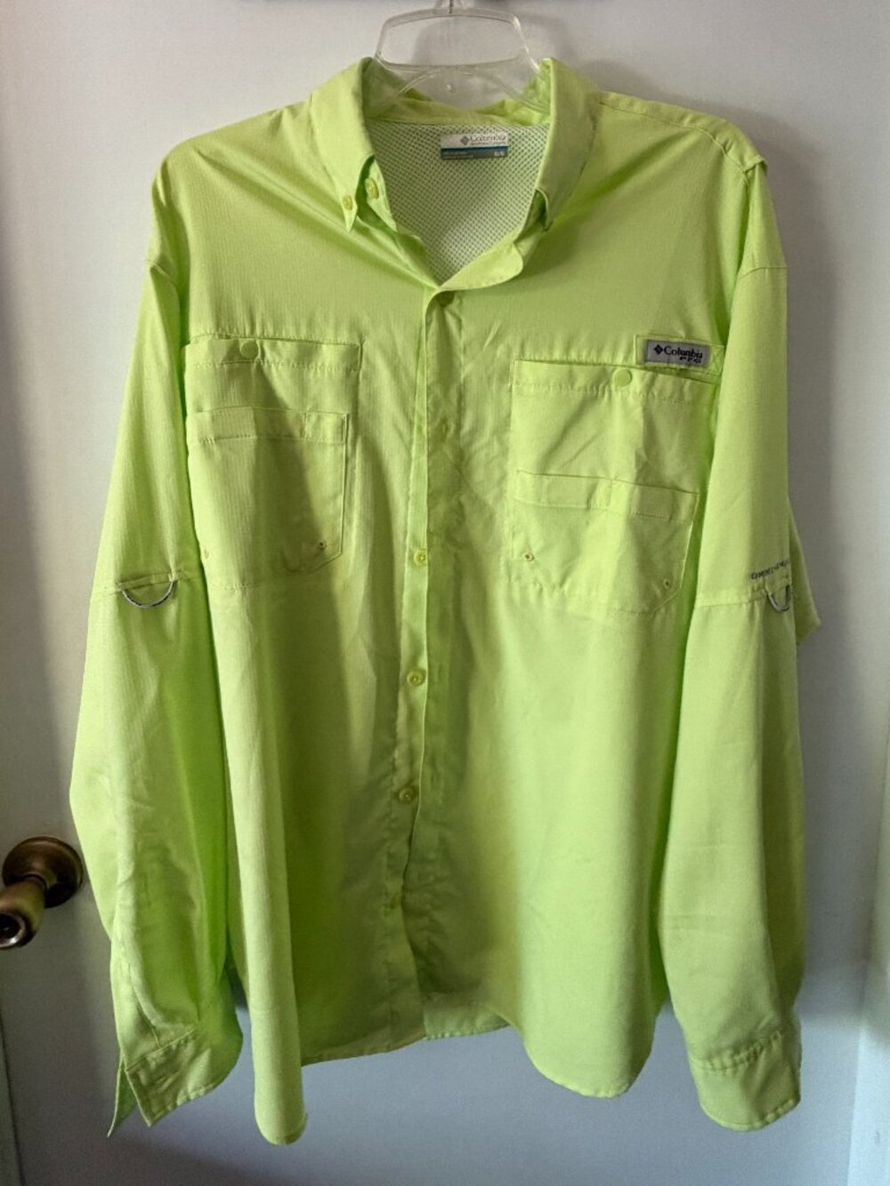 Columbia PFG Omni-Shade Shirt Mens Medium Yellow Long Sleeve Fishing Outdoor